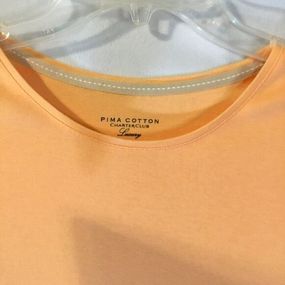 Charter Club Pima Cotton Luxury Tee Short Sleeve Crew Neck Women's Medium Orange - Picture 2 of 8